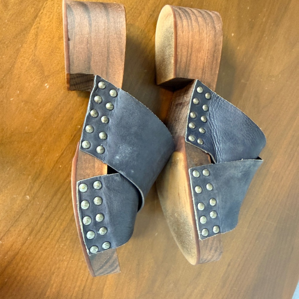 Free People Clog Sandals Womens 39 Purple Leather Studded Wood Platform - Picture 10 of 11